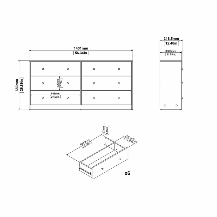 TVILUM May Doppelkommode mit 6 Schubladen - Naturfolie und Kunststoff