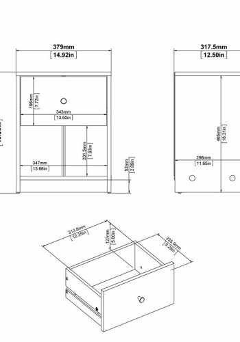 TVILUM May Nachttisch, mit 1 Fach und 1 Schublade - Naturfolie und Kunststoff (37,9x30,1)