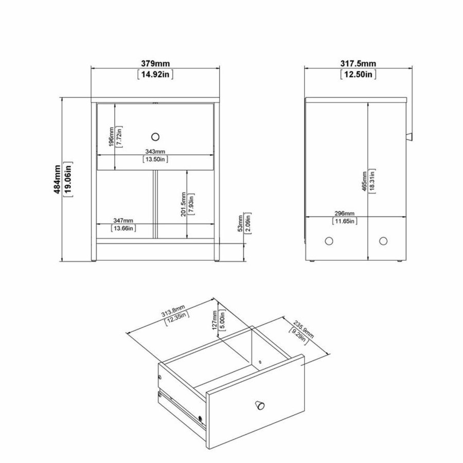 TVILUM May Nachttisch, mit 1 Fach und 1 Schublade - Naturfolie und Kunststoff (37,9x30,1)
