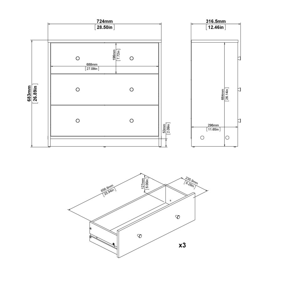 
TVILUM May kommode - hvid træ, m. 3 skuffer
