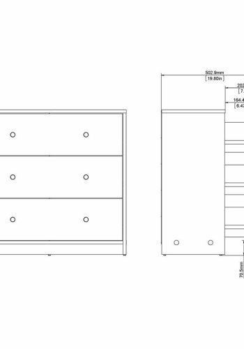 TWILUM May kommode, m. 3 skuffer - naturfolie og plast