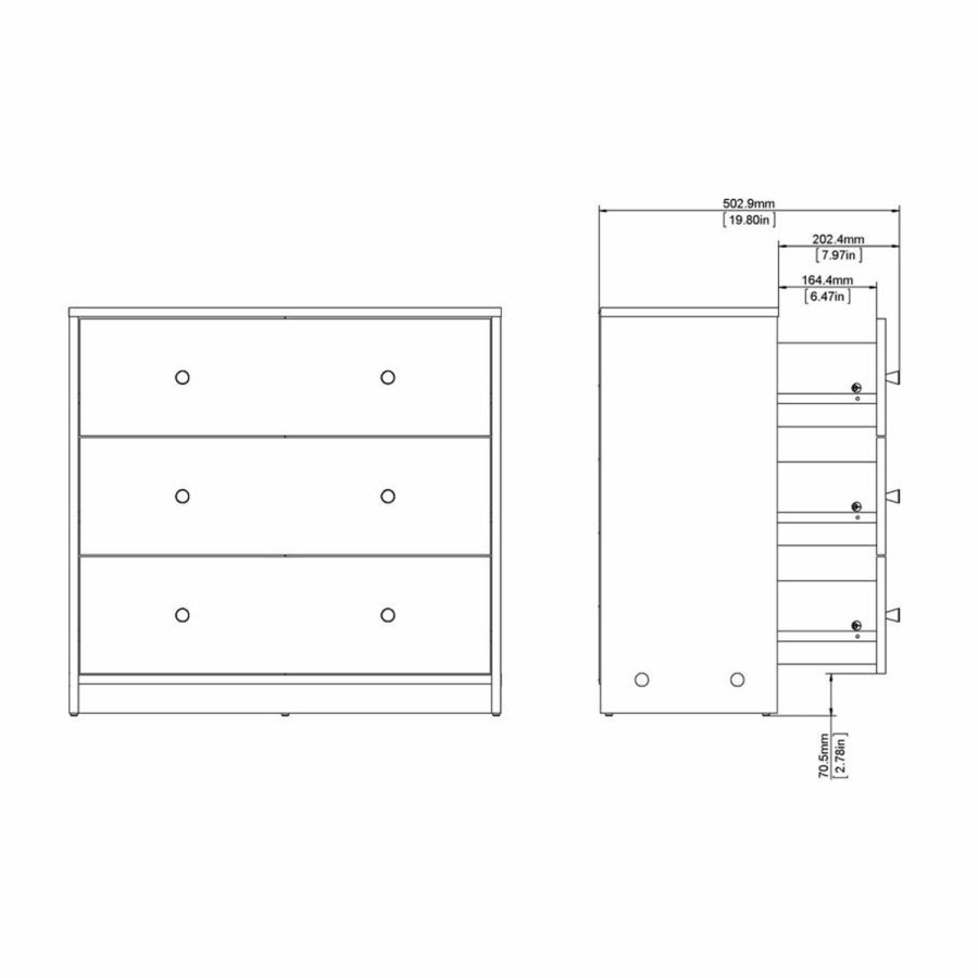 TWILUM May kommode, m. 3 skuffer - naturfolie og plast
