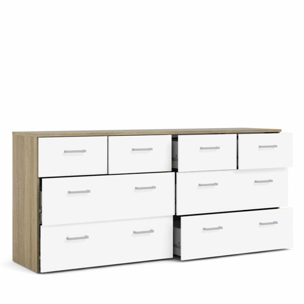 Space kommode, m. 8 skuffer hvid/ egetr�sfarvet folie
