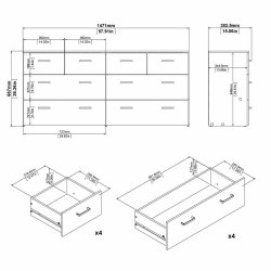 Space kommode, m. 8 skuffer hvid/ egetr�sfarvet folie
