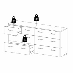 Space kommode, m. 8 skuffer hvid/ egetr�sfarvet folie