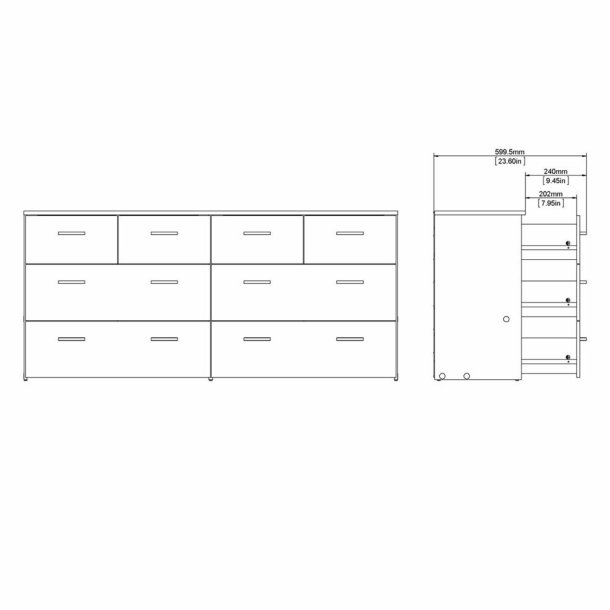 Space kommode, m. 8 skuffer hvid/ egetr�sfarvet folie