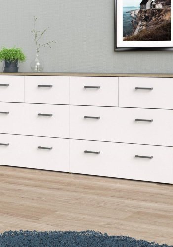 TVILUM Space Kommode, m. 8 Schubladen - wei�/eichenfarbene Folie und Kunststoff