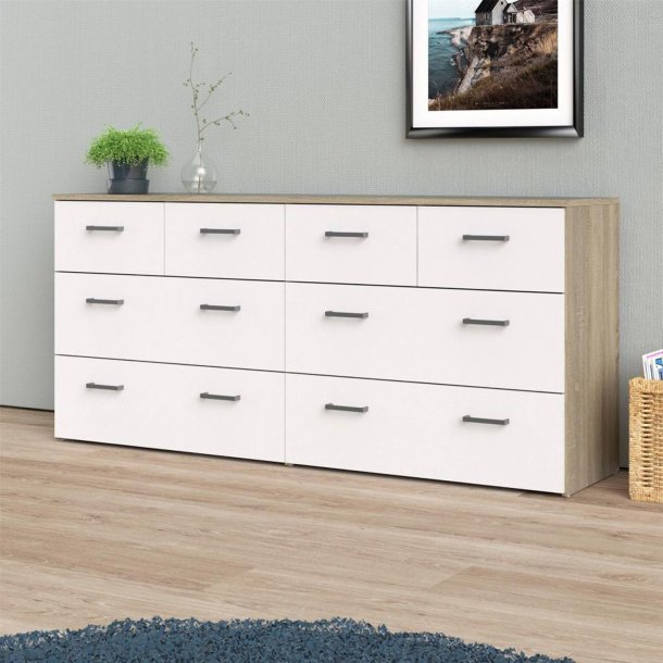 Space kommode, m. 8 skuffer hvid/ egetr�sfarvet folie