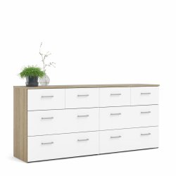 Space kommode, m. 8 skuffer hvid/ egetr�sfarvet folie