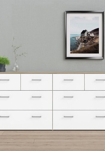 TVILUM Space Kommode, m. 8 Schubladen - wei�/eichenfarbene Folie und Kunststoff