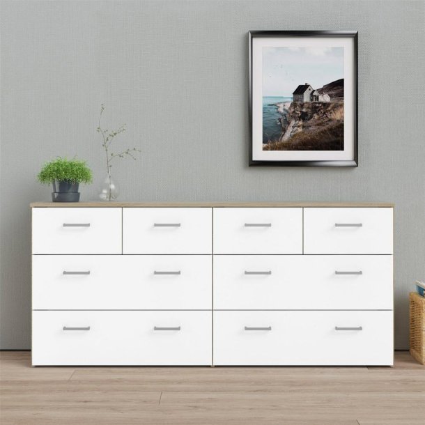 Space kommode, m. 8 skuffer hvid/ egetr�sfarvet folie