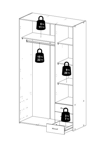 
TVILUM space garderobeskab - rektangulært, hvidt træ, 3 låger og 3 skuffer
