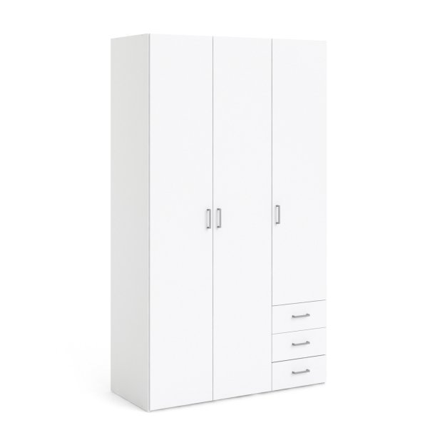 Space garderobeskab - hvidt tr, m.3 lger og  3 skuffer