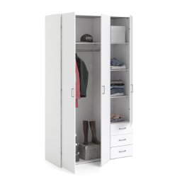 Space garderobeskab - hvidt tr, m.3 lger og  3 skuffer