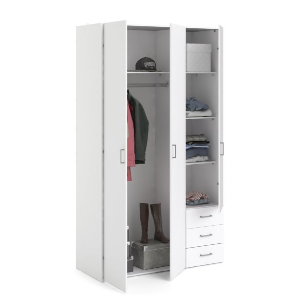 Space garderobeskab - hvidt tr, m.3 lger og  3 skuffer