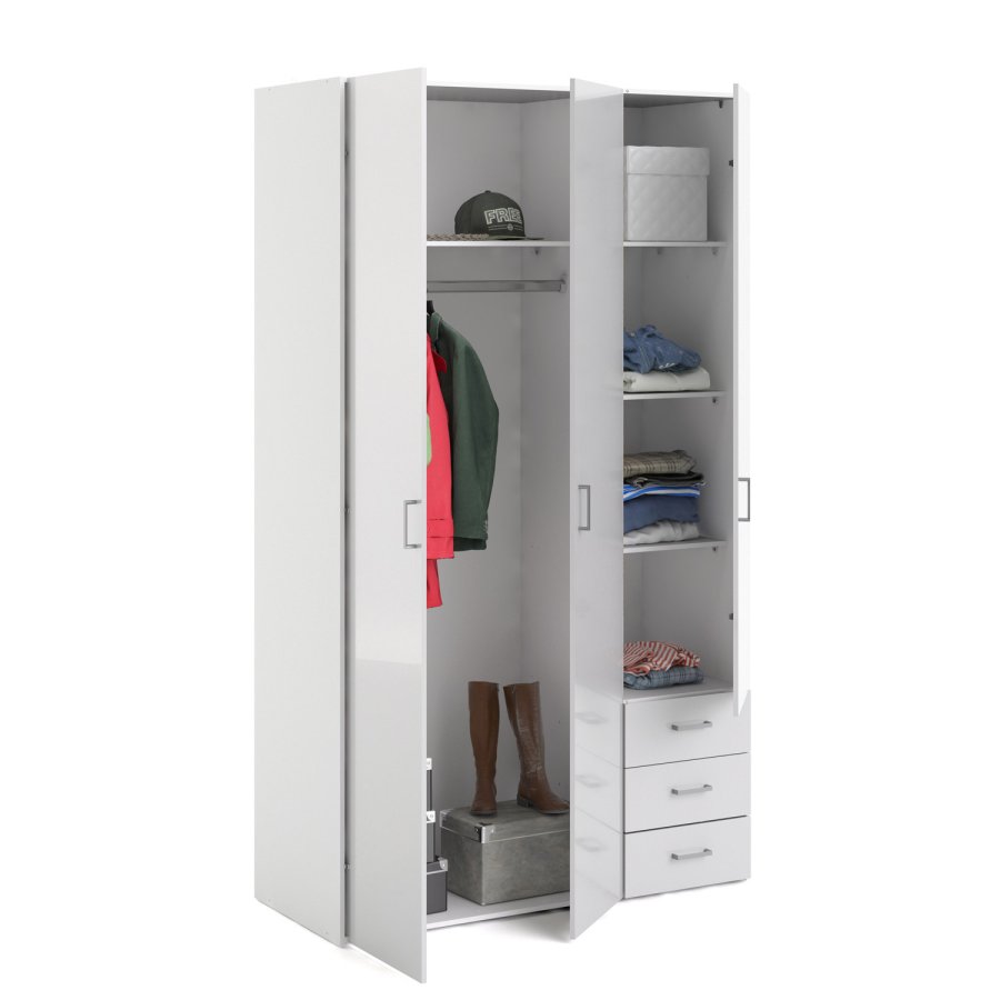 TVILUM Space garderobe - hvit hyglans tre, m. 3 drer og 3 skuffer