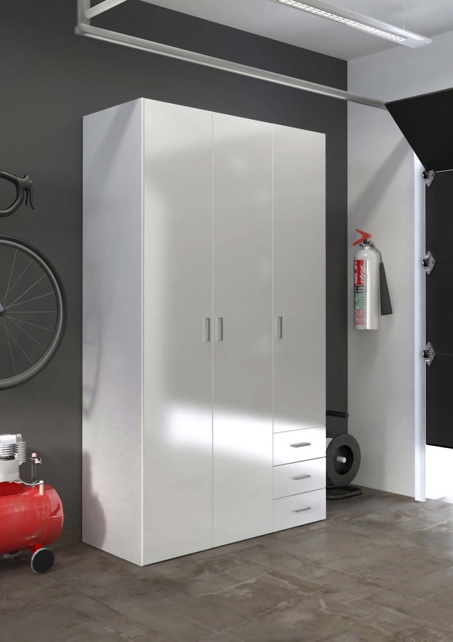 TVILUM Space garderobe - hvit hyglans tre, m. 3 drer og 3 skuffer