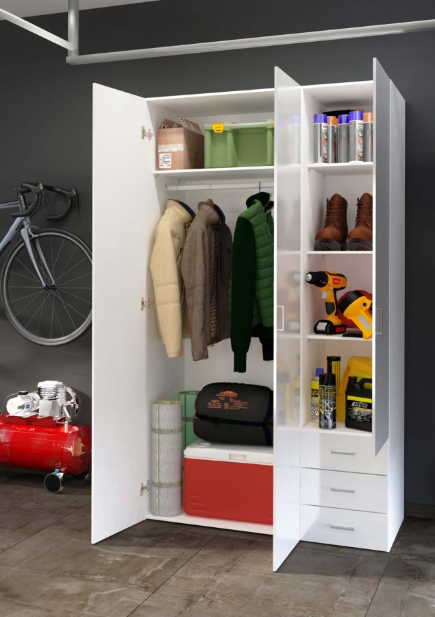 TVILUM Space garderobe - hvit hyglans tre, m. 3 drer og 3 skuffer