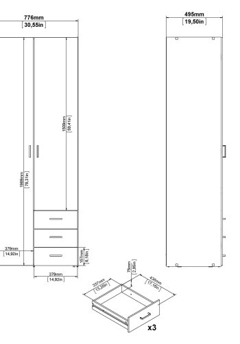 
TVILUM space garderobeskab - egestruktur, 3 låger og 3 skuffer
