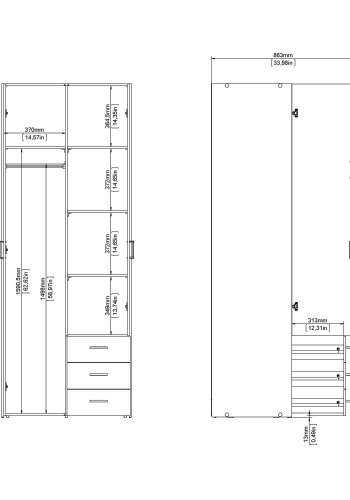 
TVILUM space garderobeskab - egestruktur, 3 låger og 3 skuffer
