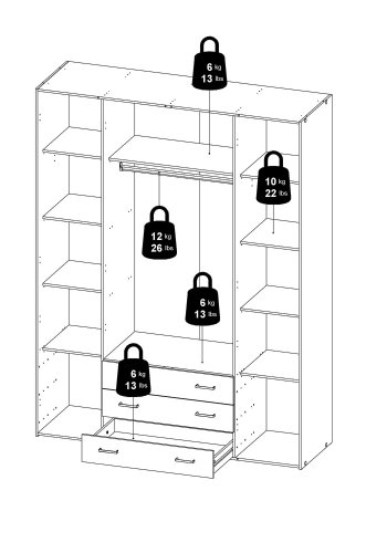 TVILUM Space garderobe - hvit/hvit hyglans, m. 4 drer og 3 skuffer
