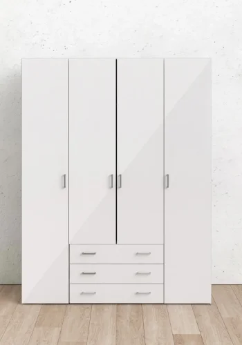 TVILUM Space garderobe - hvit/hvit hyglans, m. 4 drer og 3 skuffer