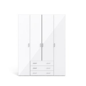 TVILUM Space garderobeskab - hvid/hvid hjglans, m. 4 lger og 3 skuffer