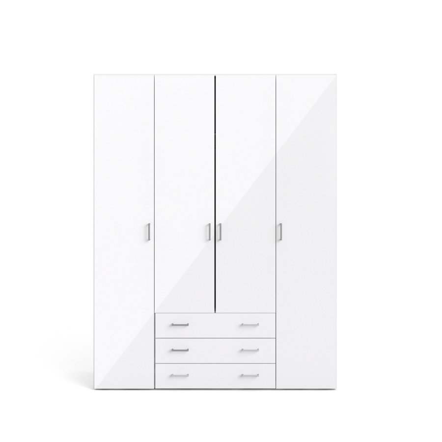 TVILUM Space garderobe - hvit/hvit hyglans, m. 4 drer og 3 skuffer