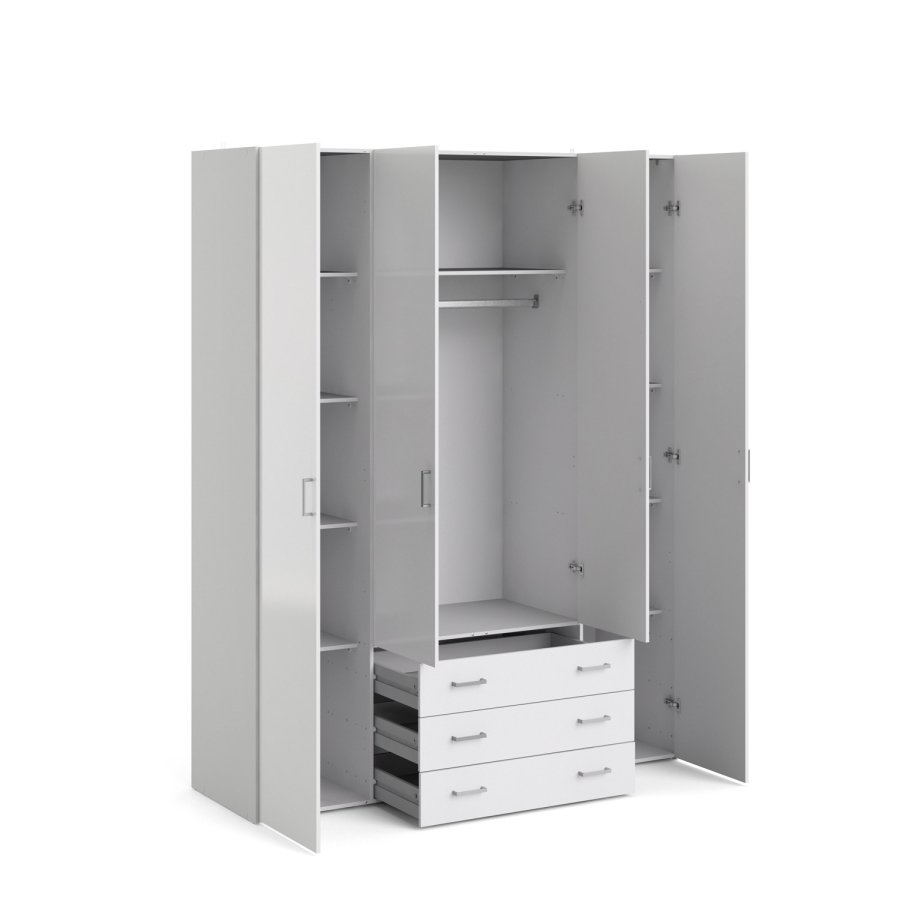 TVILUM Space garderobe - hvit/hvit hyglans, m. 4 drer og 3 skuffer