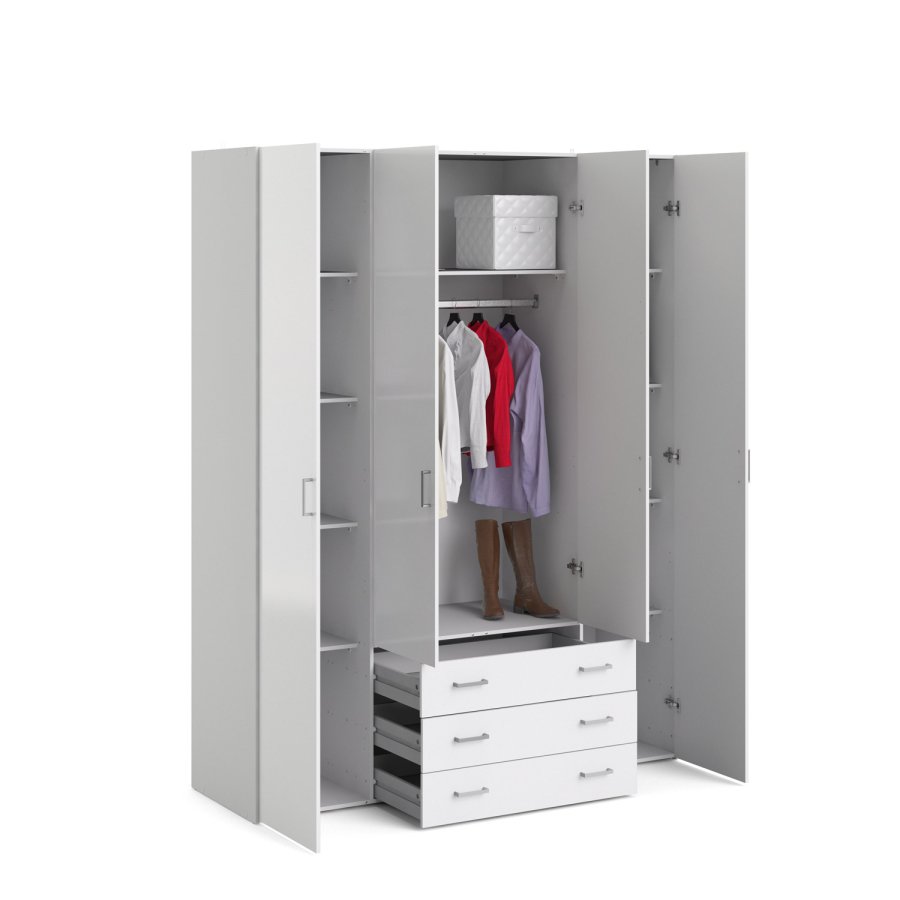 TVILUM Space garderobe - hvit/hvit hyglans, m. 4 drer og 3 skuffer