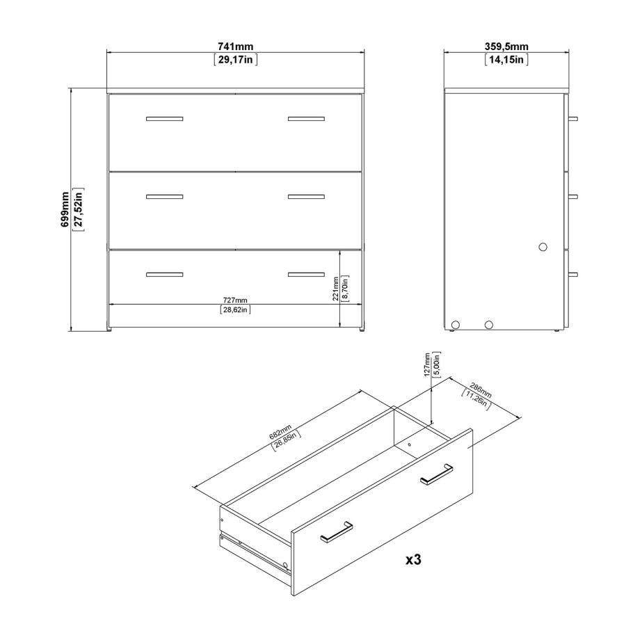 
TVILUM space kommode - hvid laminat, 3 skuffer
