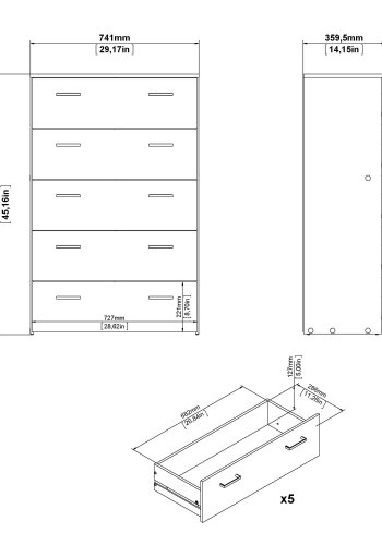 
TVILUM space kommode - hvidt træ, med 5 skuffer
