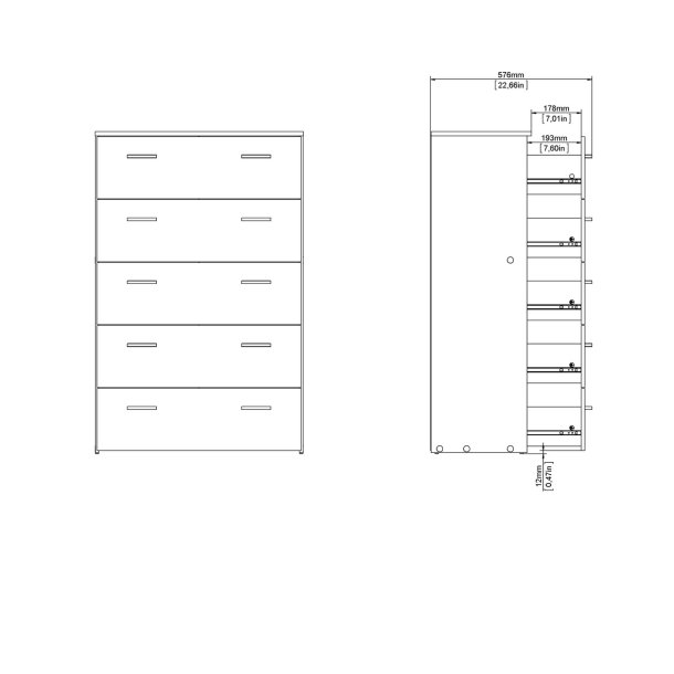 Space kommode - hvidt tr, m. 5 skuffer 