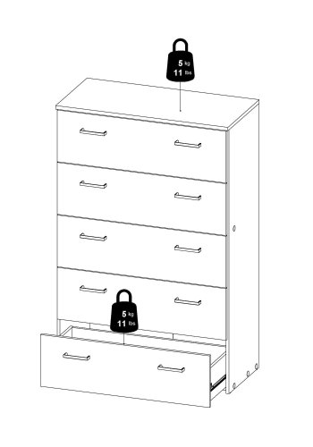 
TVILUM space kommode - hvidt træ, med 5 skuffer
