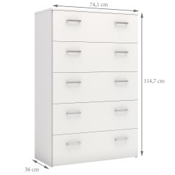Space kommode - hvidt tr, m. 5 skuffer 