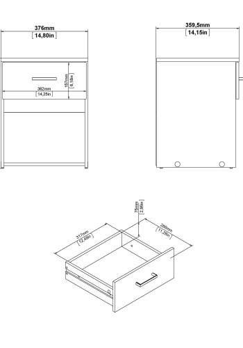 
TVILUM Space sengebord - kvadratisk, hvidt komposittræ, laminat, med 1 skuffe og 1 rum

