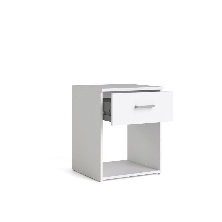 
TVILUM Space sengebord - kvadratisk, hvidt komposittræ, laminat, med 1 skuffe og 1 rum
