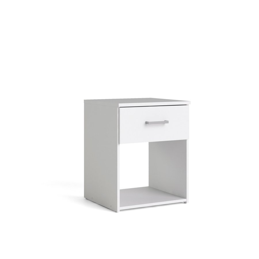 
TVILUM Space sengebord - kvadratisk, hvidt komposittræ, laminat, med 1 skuffe og 1 rum
