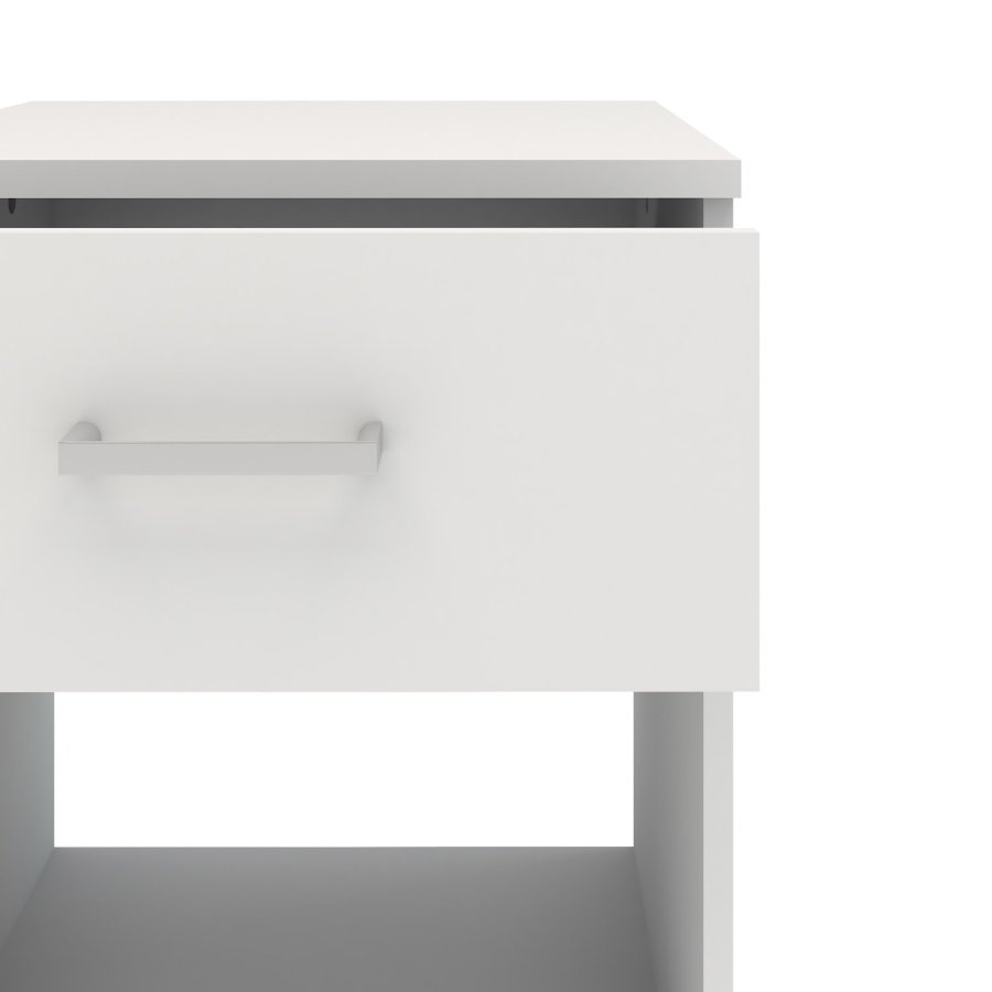 
TVILUM Space sengebord - kvadratisk, hvidt komposittræ, laminat, med 1 skuffe og 1 rum

