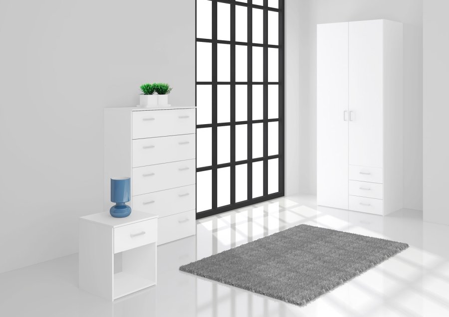 
TVILUM Space sengebord - kvadratisk, hvidt komposittræ, laminat, med 1 skuffe og 1 rum
