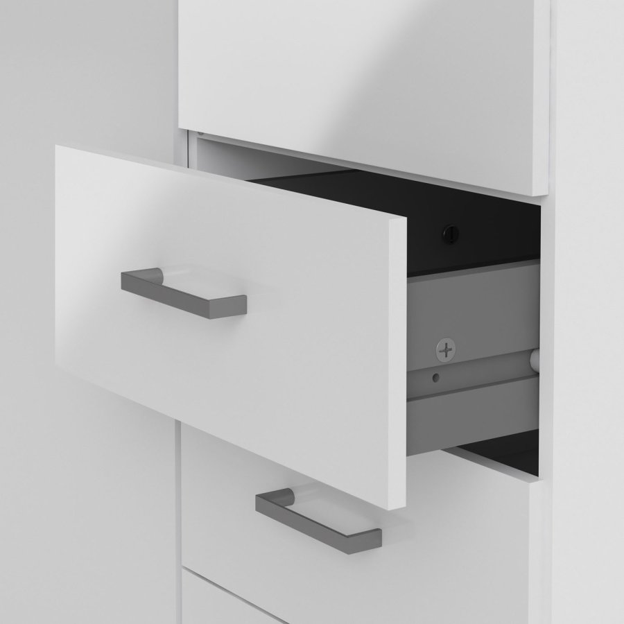 
TVILUM space garderobeskab - træ i hvid laminat, rektangulært med 2 låger og 3 skuffer
