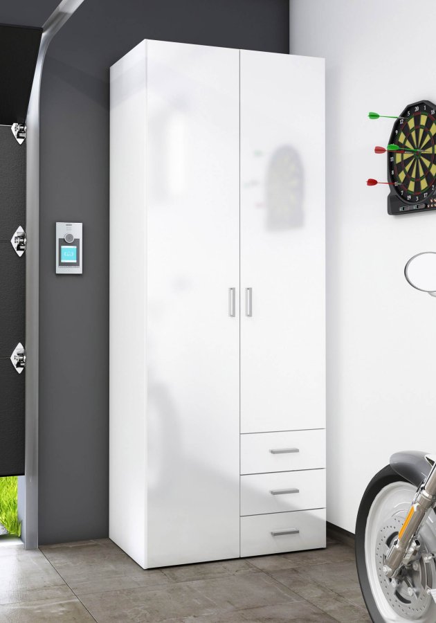 
TVILUM space garderobeskab - træ i hvid laminat, rektangulært med 2 låger og 3 skuffer
