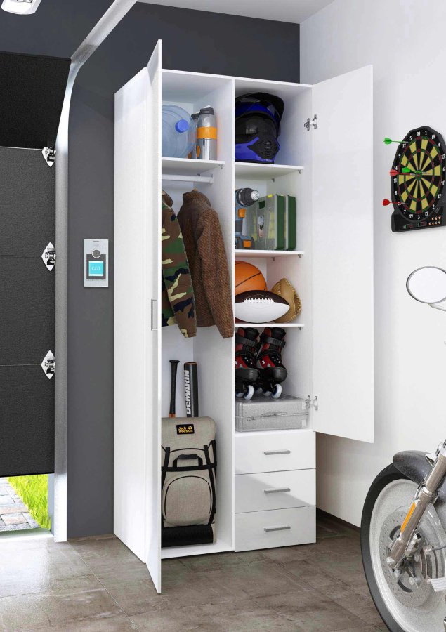 
TVILUM space garderobeskab - træ i hvid laminat, rektangulært med 2 låger og 3 skuffer
