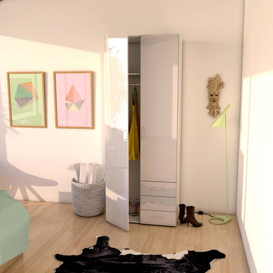 
TVILUM space garderobeskab - træ i hvid laminat, rektangulært med 2 låger og 3 skuffer
