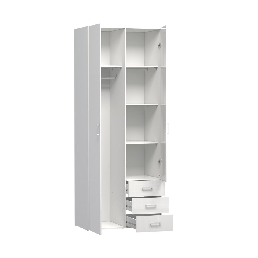 
TVILUM space garderobeskab - træ i hvid laminat, rektangulært med 2 låger og 3 skuffer
