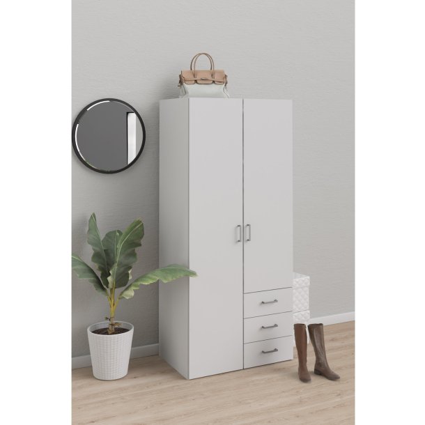 Space garderobeskab - hvid tr, m. 2 lger og 3 skuffer