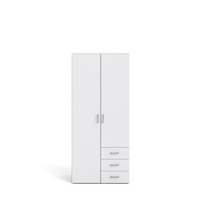 TVILUM Space garderobeskab - hvidt tr (komposittr), laminatoverflade, 2 lger og 3 skuffer