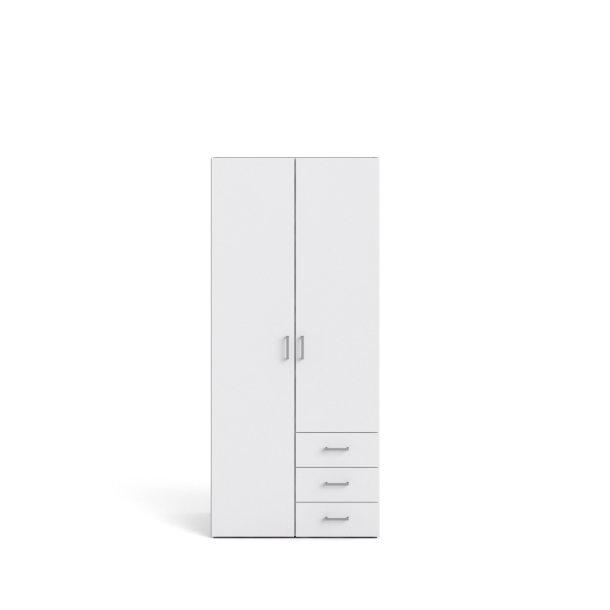 Space garderobeskab - hvid tr, m. 2 lger og 3 skuffer