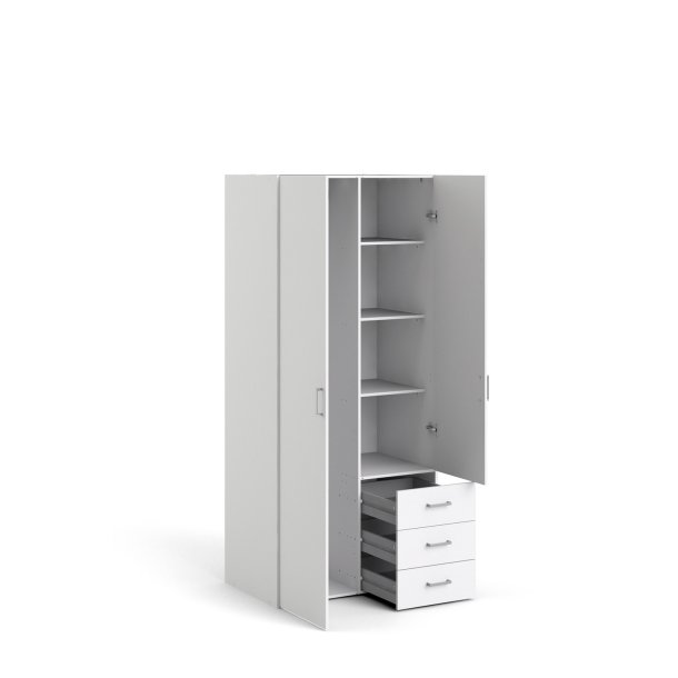 Space garderobeskab - hvid tr, m. 2 lger og 3 skuffer