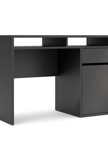 TVILUM Function Plus Schreibtisch - mattschwarzes Holz, mit 1 Tür und 1 Schublade